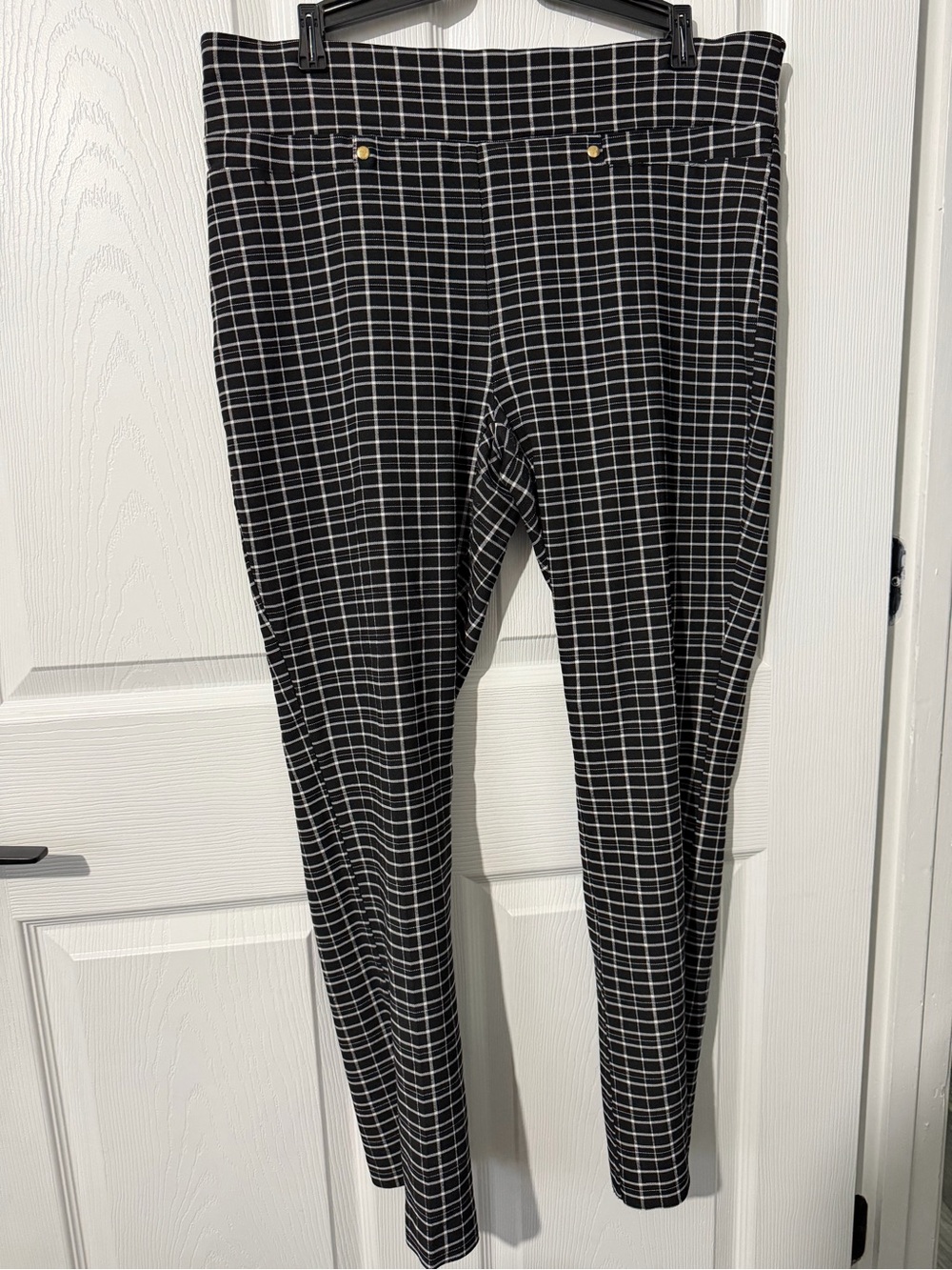 Slim Black Windowpane Stretch Ponte Pants